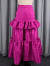 AOMEIDRESS Women A Line Shiny Skirt High Waist Tierred Ruffles Slim