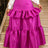 AOMEIDRESS Women A Line Shiny Skirt High Waist Tierred Ruffles Slim - Rose / S
