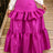 AOMEIDRESS Women A Line Shiny Skirt High Waist Tierred Ruffles Slim - Rose / S