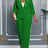 AOMEIDRESS Women Beaded Two Piece Set Turn Down Blouse Wide Leg Pants - Green / L