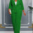 AOMEIDRESS Women Beaded Two Piece Set Turn Down Blouse Wide Leg Pants - Green / L