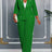 AOMEIDRESS Women Beaded Two Piece Set Turn Down Blouse Wide Leg Pants - Green / L