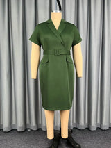 AOMEIDRESS Women Blazer Dress Notched Collar Short Sleeve Belt Office