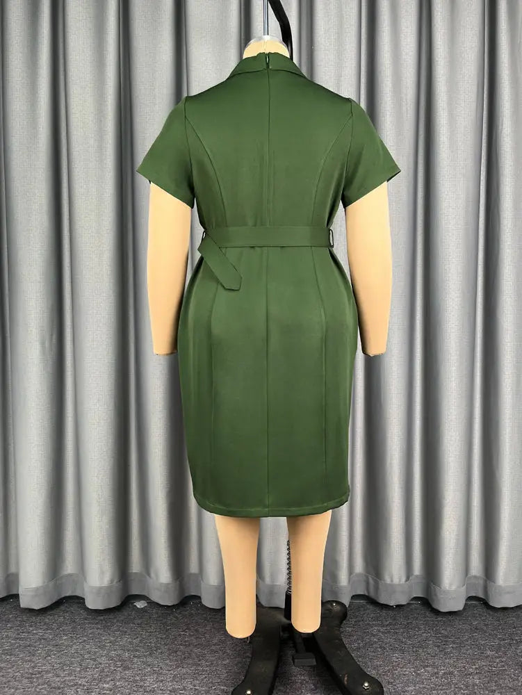 AOMEIDRESS Women Blazer Dress Notched Collar Short Sleeve Belt Office