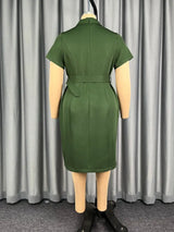 AOMEIDRESS Women Blazer Dress Notched Collar Short Sleeve Belt Office