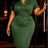 AOMEIDRESS Women Blazer Dress Notched Collar Short Sleeve Belt Office - ArmyGreen / L
