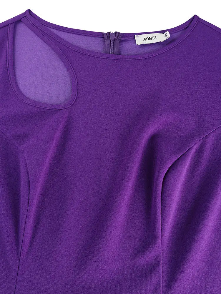 AOMEIDRESS Women Bodycon Dress O Neck Hollow Out Ruffles Party Gowns