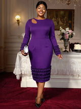 AOMEIDRESS Women Bodycon Dress O Neck Hollow Out Ruffles Party Gowns