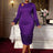 AOMEIDRESS Women Bodycon Dress O Neck Hollow Out Ruffles Party Gowns DeepPurple / L