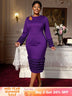 AOMEIDRESS Women Bodycon Dress O Neck Hollow Out Ruffles Party Gowns DeepPurple / L
