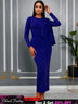 AOMEIDRESS Women Bodycon Dress O Neck Long Sleeve Draped Party Gowns DarkBlue / S