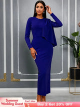 AOMEIDRESS Women Bodycon Dress O Neck Long Sleeve Draped Party Gowns DarkBlue / S