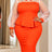 AOMEIDRESS Women Bodycon Dress Shirt Collar Puff Long Sleeves Peplum - Orange / L