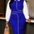 AOMEIDRESS Women Bodycon Dress Turn Down Collar Long Lantern Sleeves - Blue / S