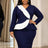 AOMEIDRESS Women Bodycon Dress V Neck Long Sleeve Ruffle Peplum - Navy / L