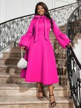 AOMEIDRESS Women Bowtie Collar Long Sleeve Cocktail Dresses A Line Maxi Rose / S