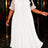 AOMEIDRESS Women Casual Pleated Dress Ruffle Mock Neck Puff Sleeve - White / L