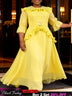 AOMEIDRESS Women Chiffon Dress O Neck 3/4 Puff Sleeve Ruffled Belted - LightYellow / L