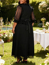 AOMEIDRESS Women Chiffon Dress Ruffles Puff Sleeve Wedding Guest Gown