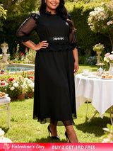 AOMEIDRESS Women Chiffon Dress Ruffles Puff Sleeve Wedding Guest Gown Black / L