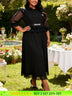 AOMEIDRESS Women Chiffon Dress Ruffles Puff Sleeve Wedding Guest Gown Black / L