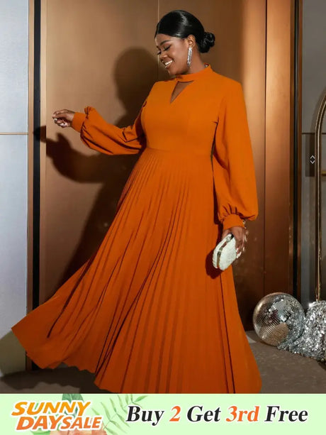 Elegant long sleeve maxi party dress pleated dress with sleeves