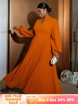 Elegant long sleeve maxi party dress pleated dress with sleeves