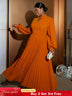 Elegant long sleeve maxi party dress pleated dress with sleeves