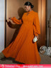 Elegant long sleeve maxi party dress pleated dress with sleeves