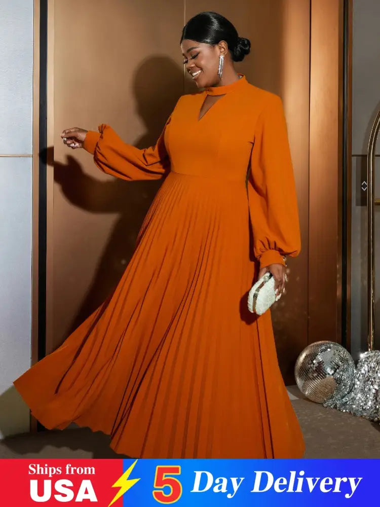 Elegant long sleeve maxi party dress pleated dress with sleeves
