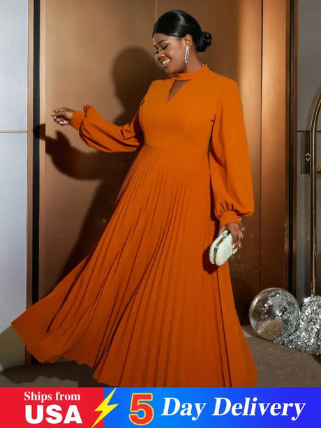 Elegant long sleeve maxi party dress pleated dress with sleeves