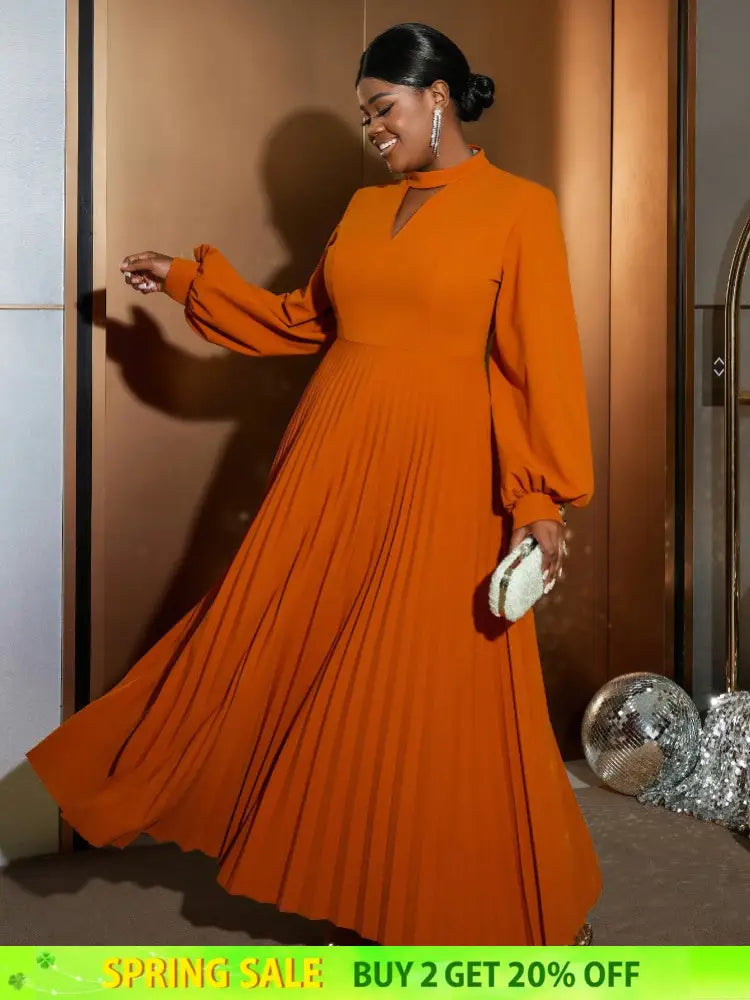 Elegant long sleeve maxi party dress pleated dress with sleeves