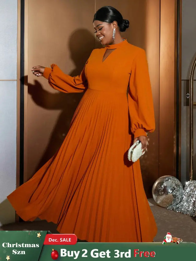 Elegant long sleeve maxi party dress pleated dress with sleeves