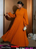 Elegant long sleeve maxi party dress pleated dress with sleeves