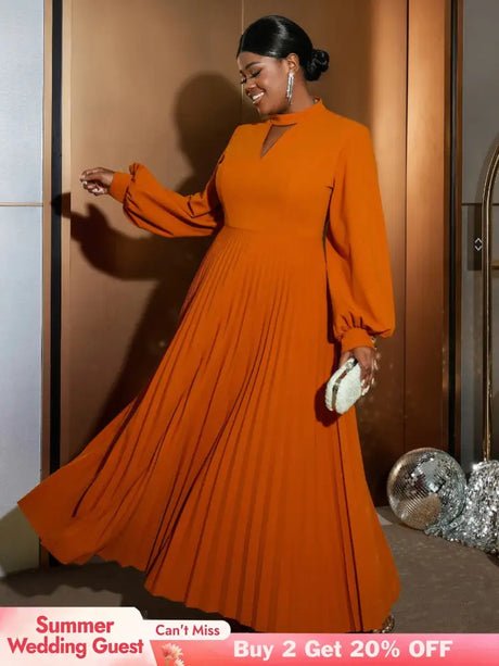 Elegant long sleeve maxi party dress pleated dress with sleeves