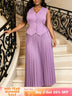AOMEIDRESS Women Elegant 2 Piece Set V Neck Vest Top Pleated Skirt - Lavender / S