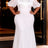 AOMEIDRESS Women Elegant Chiffon Dress O Neck Puff Sleeve Tassel - White / L