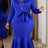 AOMEIDRESS Women Elegant Mermaid Dress Beaded V Neck Long Sleeve Bow - Blue / S
