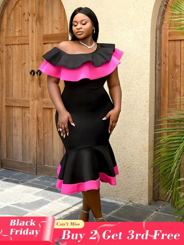 Rose Sexy One Shoulder Party Dress 