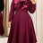 AOMEIDRESS Women Elegant Midi Dress O Neck Satin Bow Long Sleeve - Wine / L