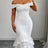 AOMEIDRESS Women Elegant Off Shoulder Mermaid Dress Tiered Ruffle - White / S