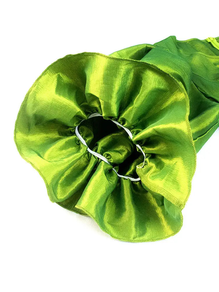 AOMEIDRESS Women Elegant Shiny Blouse O Neck Puff Sleeves Peplum Hem