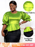 AOMEIDRESS Women Elegant Shiny Blouse O Neck Puff Sleeves Peplum Hem MustardGreen / L