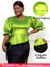 AOMEIDRESS Women Elegant Shiny Blouse O Neck Puff Sleeves Peplum Hem MustardGreen / L