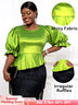 AOMEIDRESS Women Elegant Shiny Blouse O Neck Puff Sleeves Peplum Hem MustardGreen / L