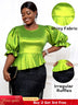 AOMEIDRESS Women Elegant Shiny Blouse O Neck Puff Sleeves Peplum Hem MustardGreen / L