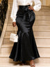 AOMEIDRESS Women Fishtail Skirt Rose High Waist Bow Tie Slim Bodycon - Black / S