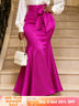 AOMEIDRESS Women Fishtail Skirt Rose High Waist Bow Tie Slim Bodycon - Rose / S