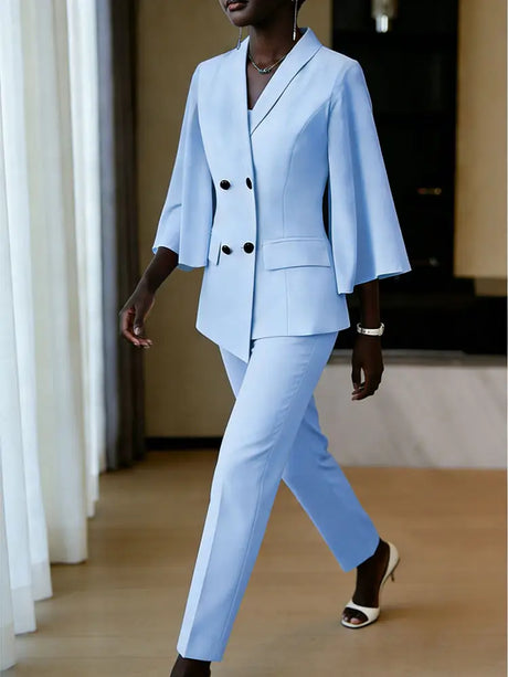 AOMEIDRESS Women Flare Sleeve Blazer Slim Pants Suit Office Lady Wear