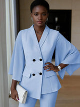 AOMEIDRESS Women Flare Sleeve Blazer Slim Pants Suit Office Lady Wear